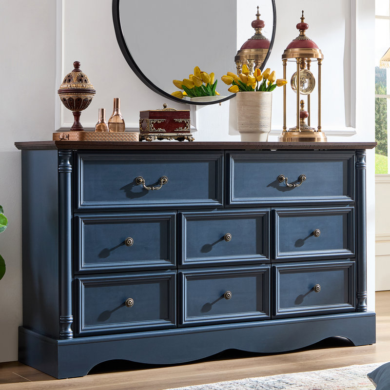 Commode 8 tiroirs avec station de charge Gorritz, Bleu