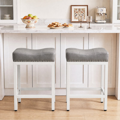 Michille Saddle Upholstered 24.21" Counter Height Leather Bar Stools