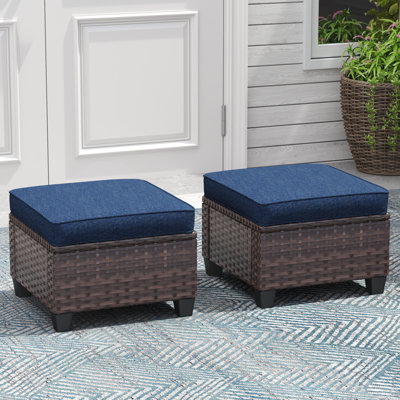 Hand-Woven Wicker Outdoor Ottoman Set Of 2