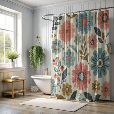 Retro Bloom Pop - 1 Piece Standard Shower Curtain