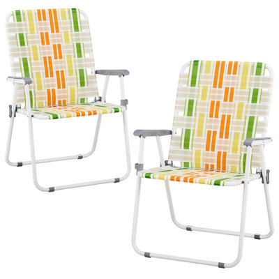 Ensemble de 2 chaises de plage pliantes à sangles pour l'extérieur, chaises de jardin portatives en acier thermolaqué avec sangles en PP résistantes à la décoloration, supporte 260 lb pour la plage, le camping, la pêche, le bord de la piscine et le barbecue