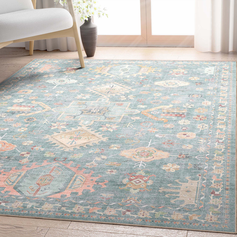 Bungalow Rose Aylena Medallion Floral Blue Area Rug, Rectangle 5'3" x 7'3"