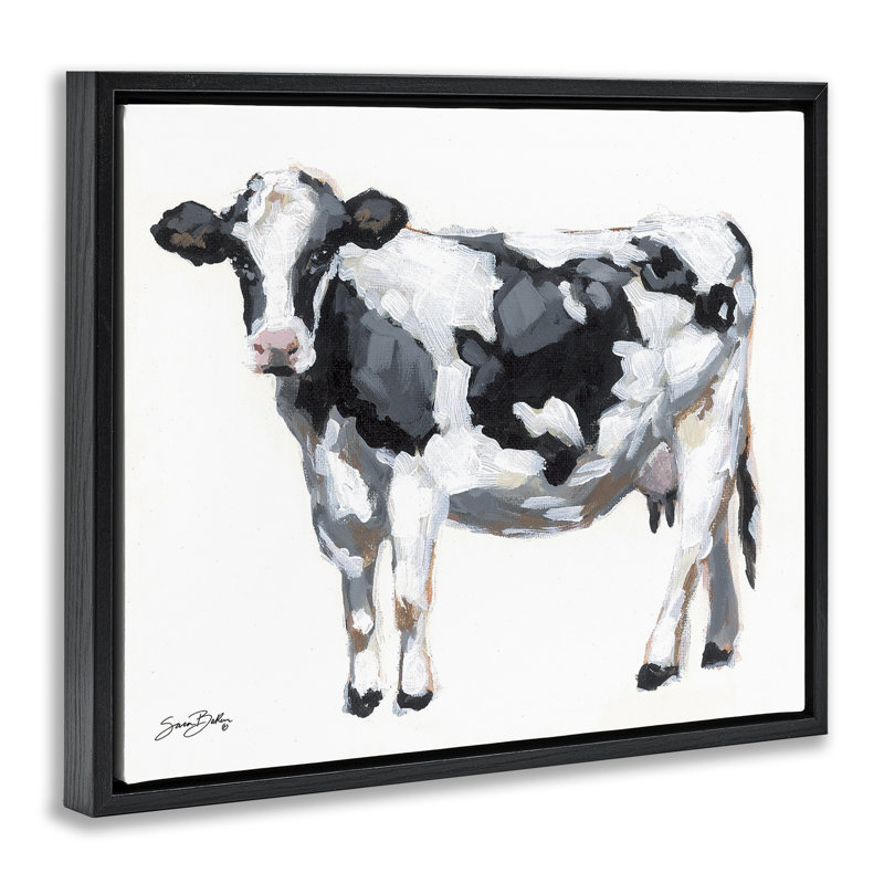 Vache laitière sur cadre flottant blanc, design par Sara Baker, Cadre flottant noir de jais, H 17 po x l 21 po