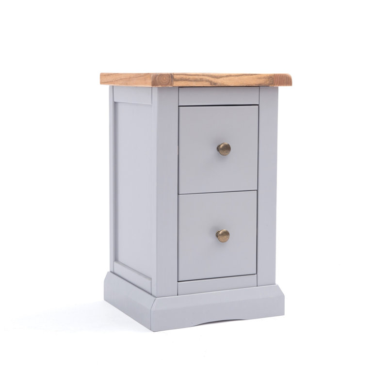 Pharsalia 35cm W Solid + Manufactured Wood Bedside Table, Grey, Brass Knob
