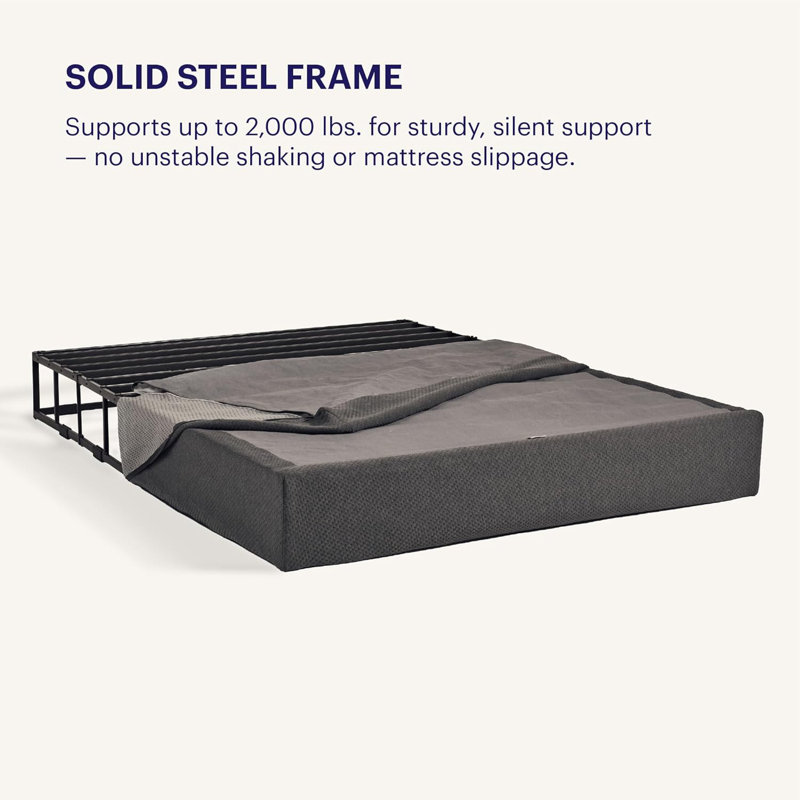 Purple 5"Low Profile Modern  Metal Flat Mattress Foundation Platform Bed Base with Steel Frame, 14 Slats & Zip-On Cover, Heavy-Duty Support