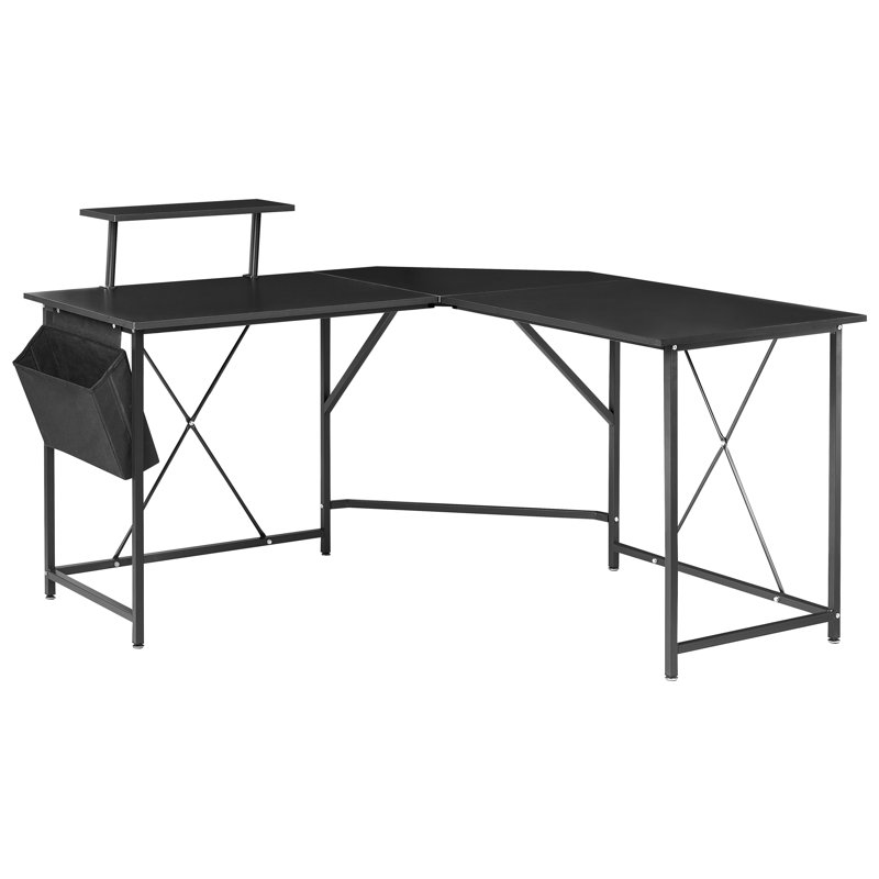L-Shaped Metal Base Computer Desk, Black