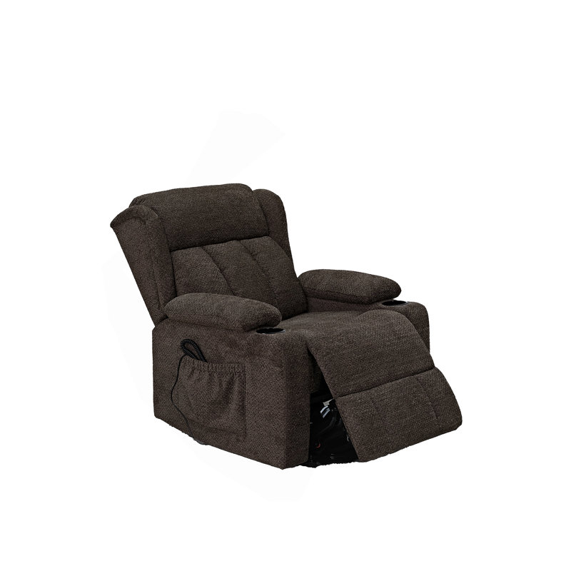 Fauteuil inclinable électrique brun en lin avec mouvement et porte-gobelet