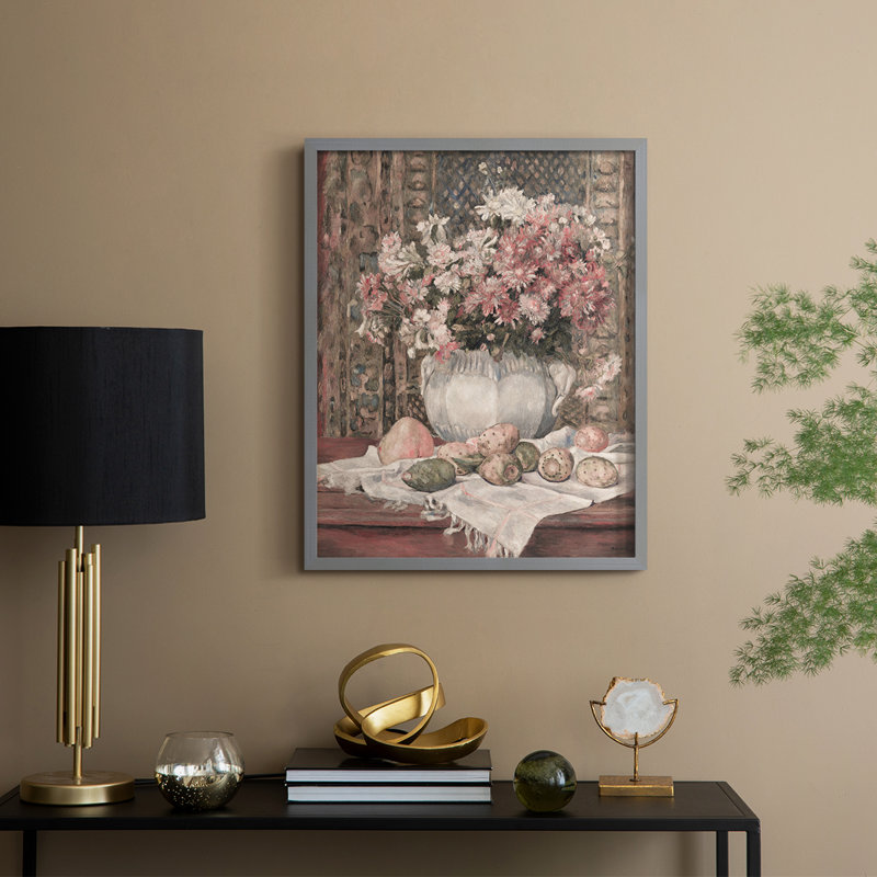 Reproduction florale vintage avec encadrement CCL XXXV - bois massif, H 15 po x l 12 po, Gris