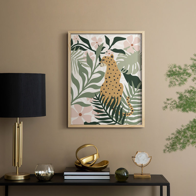 Jungle Cat II Framed Print - Solid Wood, Natural, 21" H x 17" W