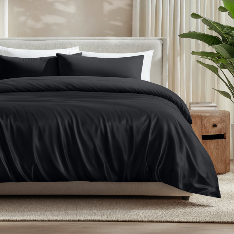 Rayon from Bamboo Duvet Set, California King Duvet Cover + 2 King Shams, Black