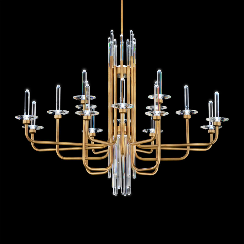 Calliope 16 Light Crystal LED Linear Chandelier, Soft Gold