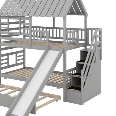 Twin Over Twin Bunk Bed With Trundle And Slide