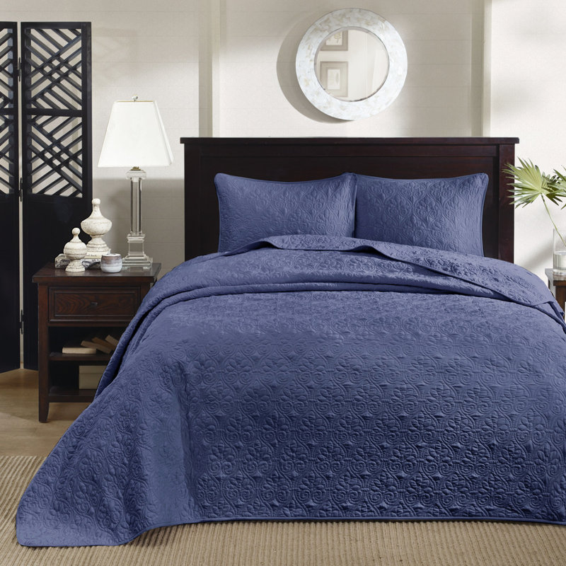Couvre-lit double réversible bleu marine - rembourrage en tissu de coton pour une nuit de sommeil facile à nettoyer