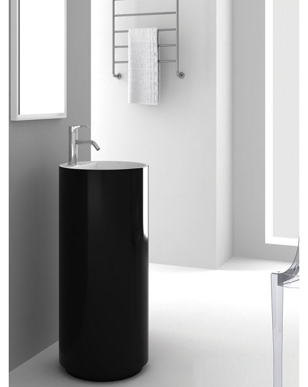 35.38" Tall Circular Pedestal Bathroom Sink with Overflow
