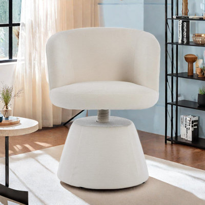 Adjustable Height Swivel Chenille Upholstered Barrel Chair for Dining, Vanity, Kitchen Island and Pub