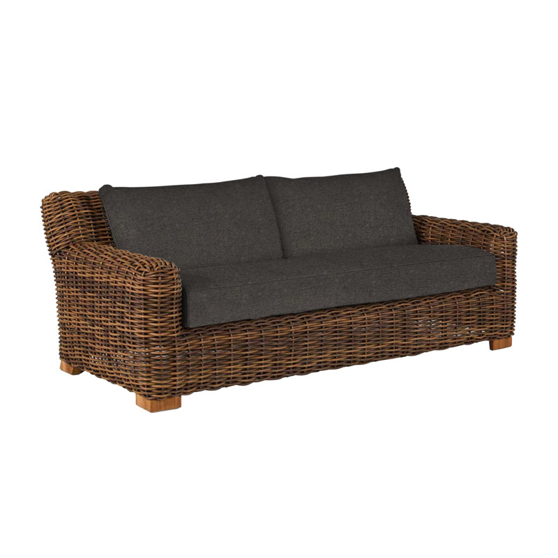 Montauk 84.25" Wide Outdoor Wicker Patio Sofa with Cushions, No Welt, Verona Fossil, Standard Plus