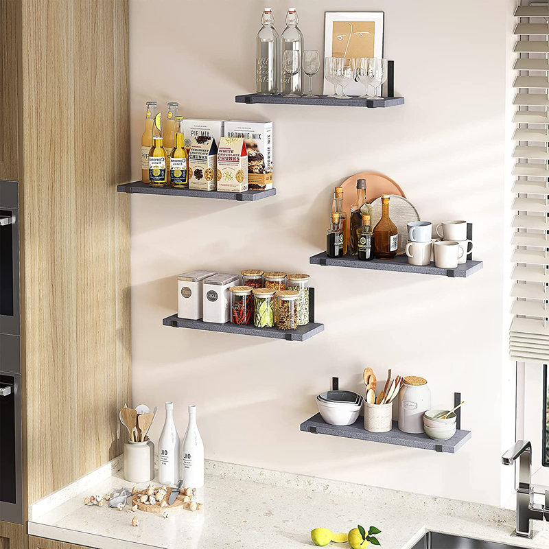 Riek 5 Piece Floating Shelf, 15.7" H x 4.7" W x 0.6" D, Gray