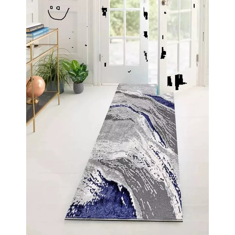 Abstract Flatweave Shag Area Rug, Runner 60 x 220 cm