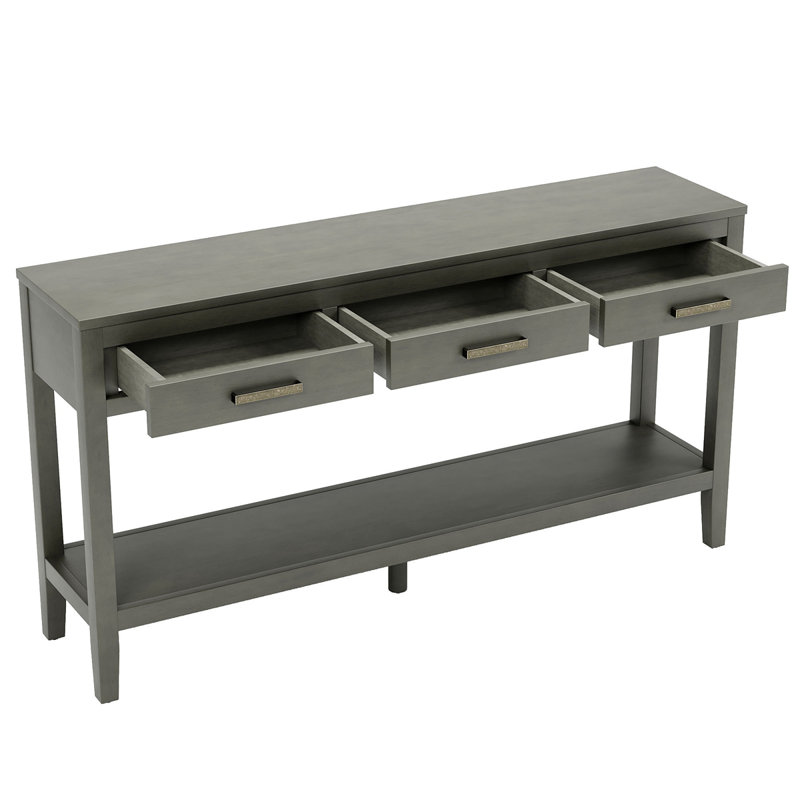 62.2'' Farmhouse Entryway Table With 3 Drawers, Painted Console Table With Bottom Shelf & Iron Handles, Minimalist Sofa Table For Living Room, Hallway, Kitchen, Bedroom, Office