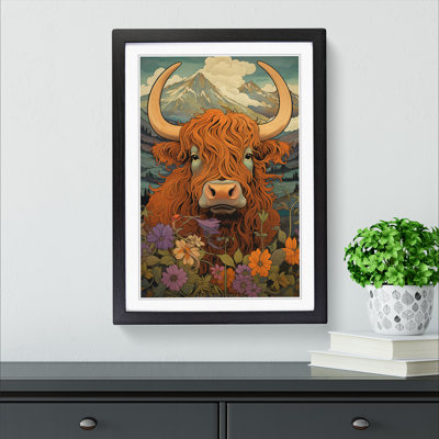 Highland Cow Nouveau No.2 - Single Picture Frame Print on Wood