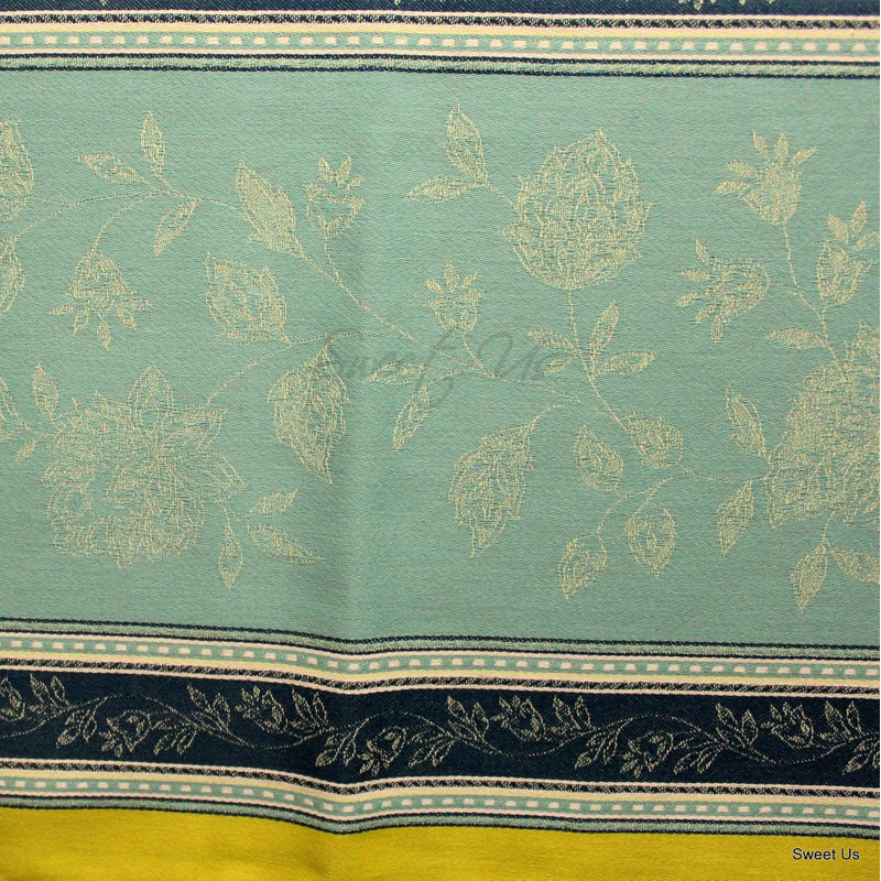 Nappe en coton jacquard français enduit de polyurétrafluoroéthylène, Bleu / Vert, L 116 po x l 62 po