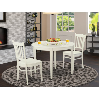 3 Piece Kitchen Table Set for Small Spaces Contains a Round Dining Table and 2 Brown Linen Linen Fabric Parson Dining Chairs, 42x42 Inch, Linen White