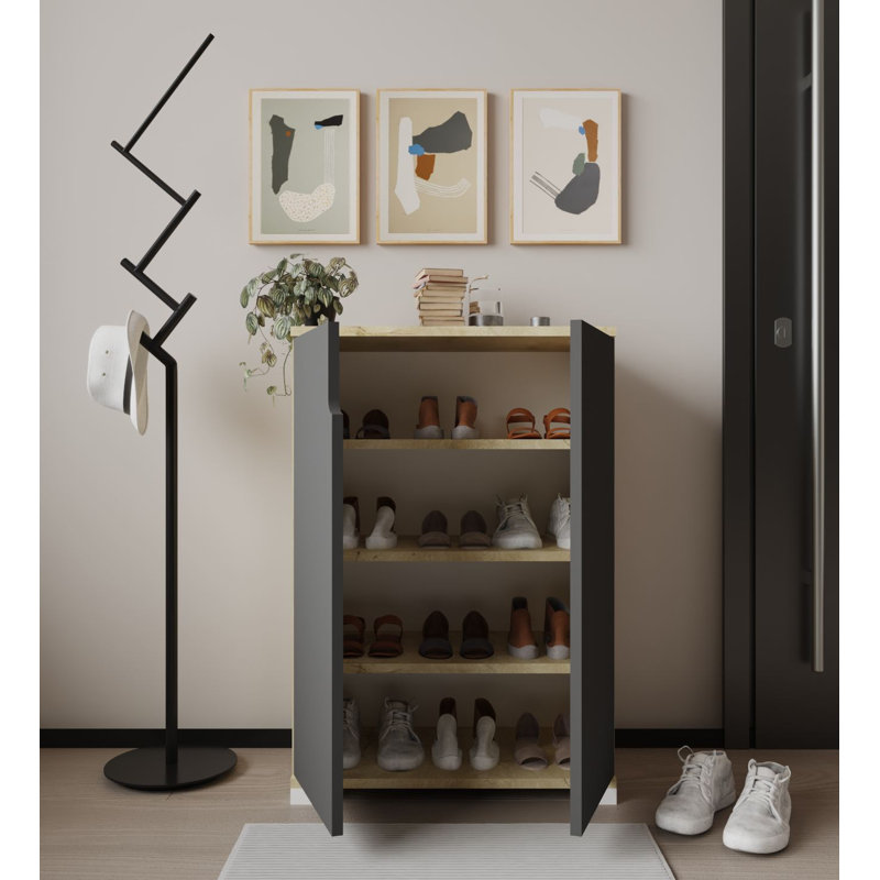 Shoe Cabinet, Sapphire Oak & Anthracite, 23.6 x 38.2 x 13.4 inches | 100% Melamine Coated Chipboard, Durable Plastic Legs, 66.1 lbs Shelf Capacity, Wall-Mountable, Modern Design with Numerous Shelves for Organized Storage