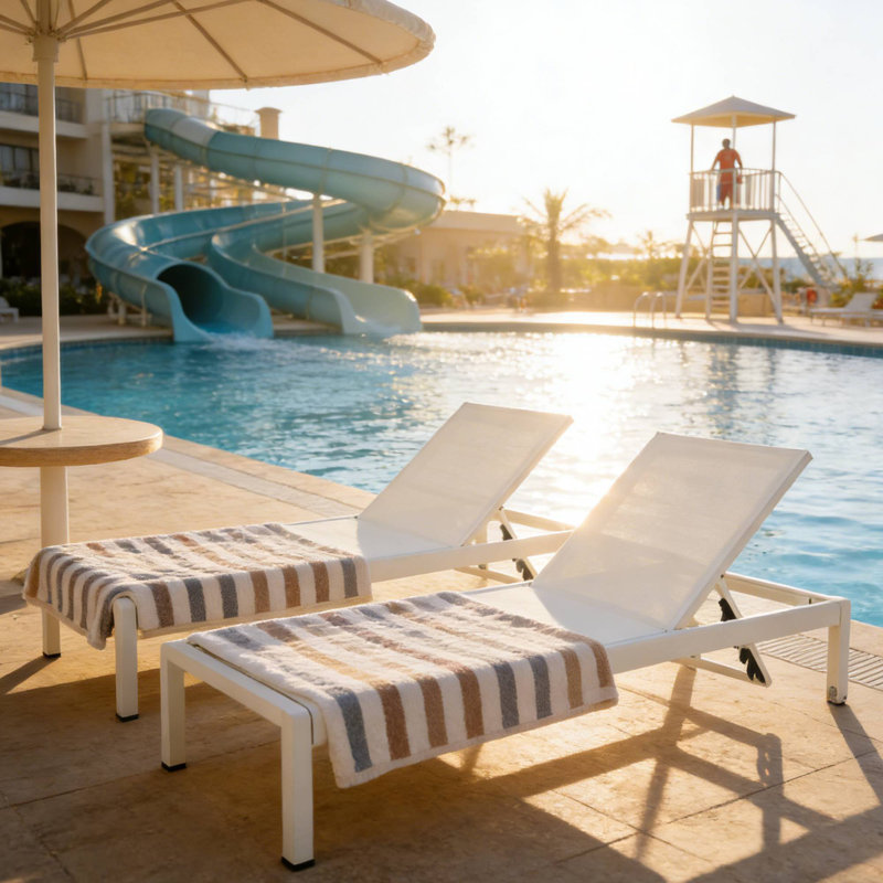 Ensemble de 2 chaises longues d'extérieur, chaises inclinables en filet pour le patio, la cour et la piscine, Blanc