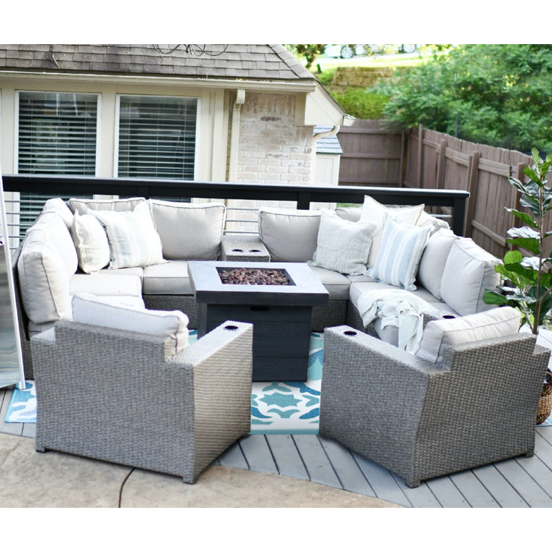 Luciano Wicker Fully Assembled Seating Group with Cushions All-weather outdoor conversation set