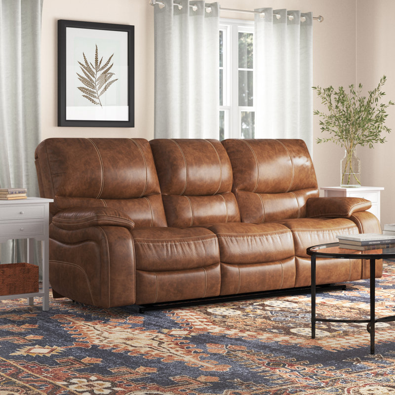 Canapé inclinable 86 po en cuir véritable Flagg, Cuir fleur camel