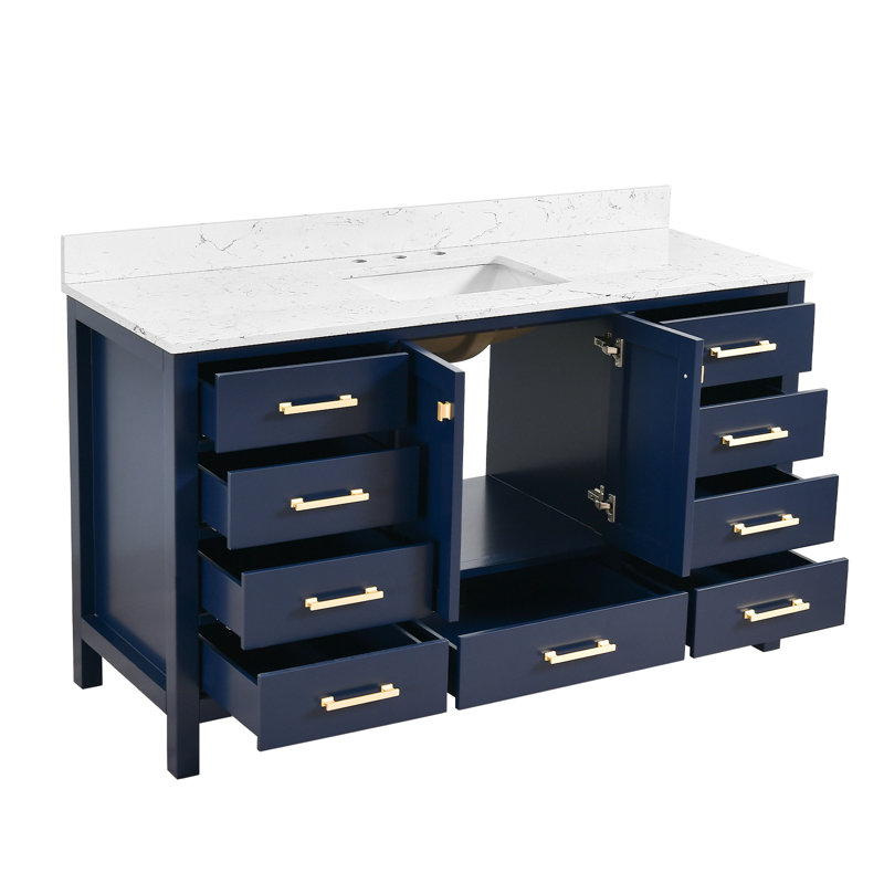 Meuble-lavabo 60 po avec lavabo simple Cholena, Bleu
