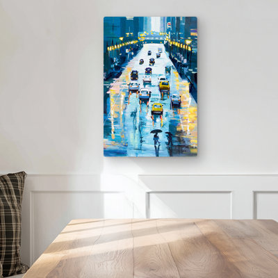Rainy Streets of New York - Classic Blue Metal Print | Home Decor