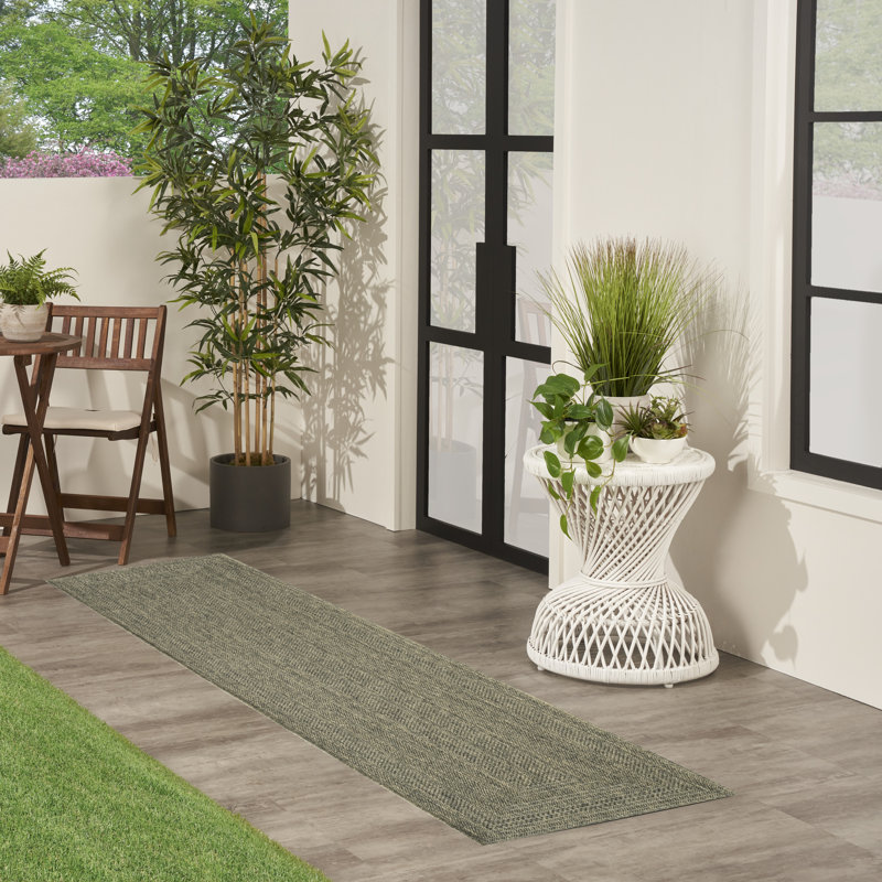 Cascio Geometric Indoor/Outdoor Area Rug, Runner 2' x 6', Olive