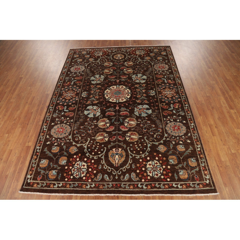 Tapis brun brun à motif de teinture végétale Ziegler