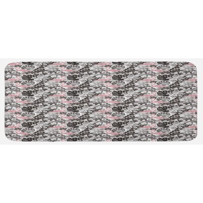 Drawing Style Island Foliage Nature Orchid Flowers And Palm Leaves Coral Black Grey Kitchen Mat -  East Urban Home, 17727D6747134E3CA3BB3ECC6588429C
