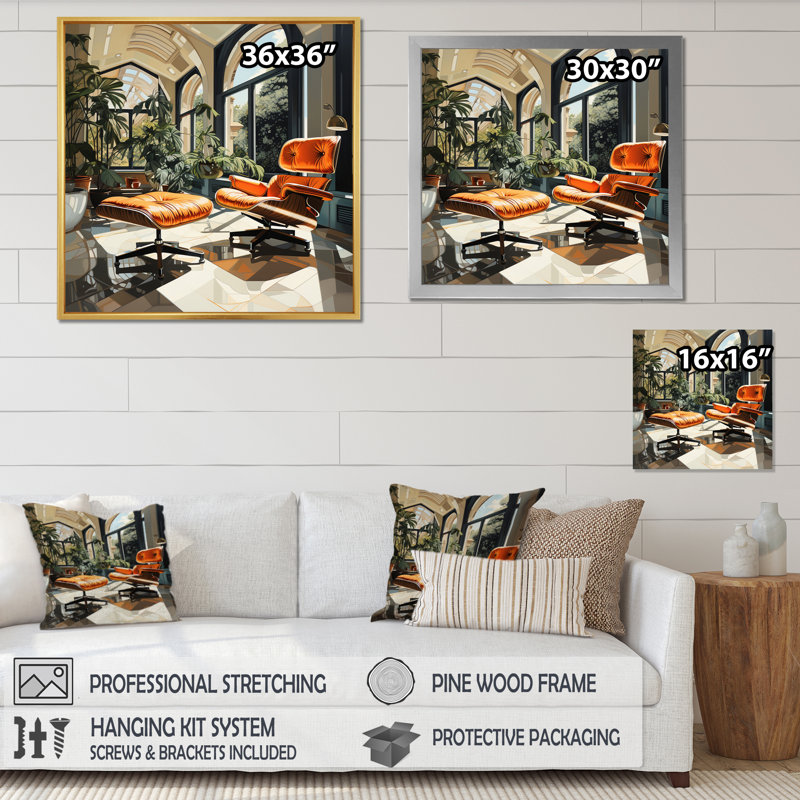 Chaises emblématiques Coral Green Mid Century - impression, H 30 po x l 30 po x P 1 po, Cadre flottant doré