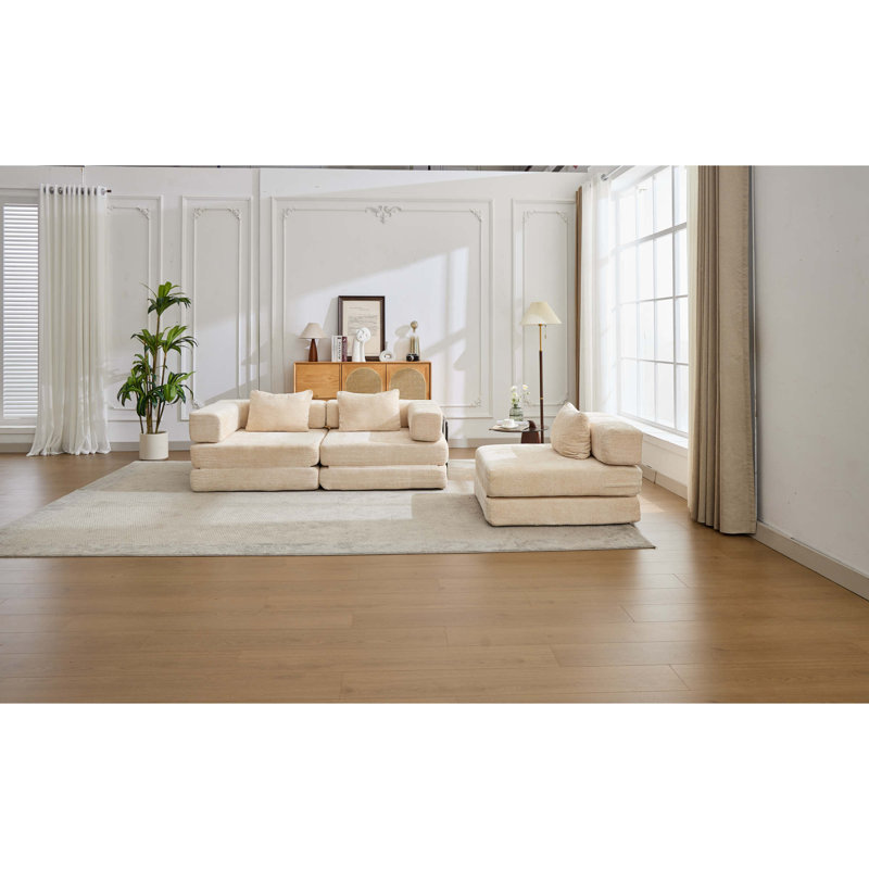 Canapé-lit modulaire convertible en chenille pour salon et chambre à coucher, beige, sans assemblage requis