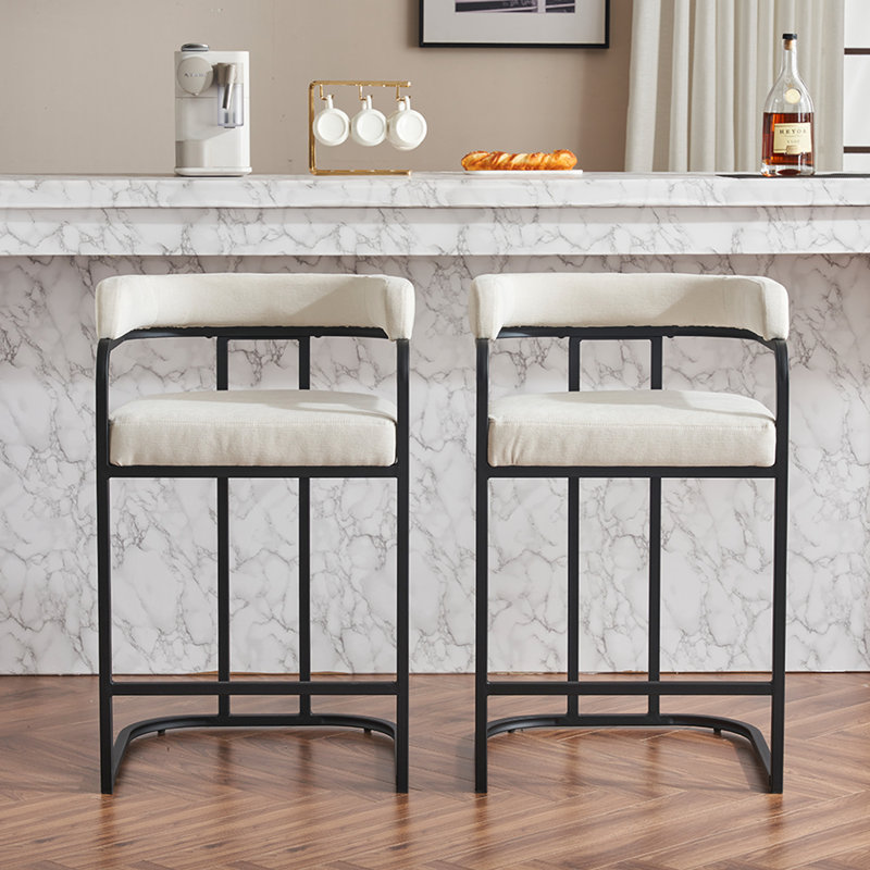Ensemble de 2 tabourets de bar modernes en chenille, tables non comprises, Blanc