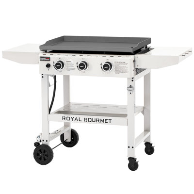Plaque chauffante au propane à 3 brûleurs avec tablettes latérales Royal Gourmet, blanc