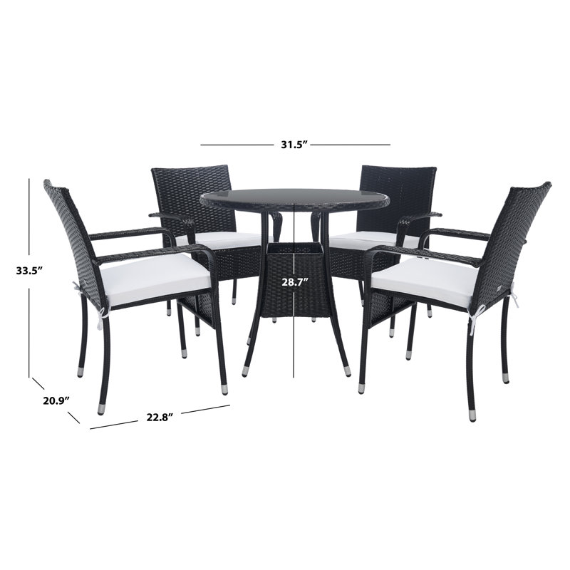 Laina Black Wicker 4-Person Outdoor Dining Set with White Cushions