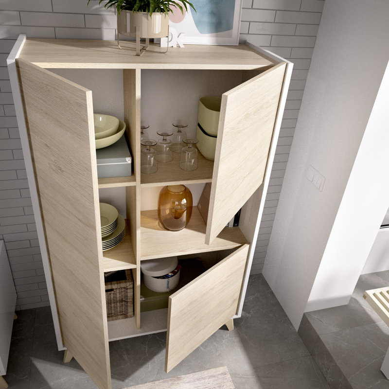 Anvi Display Cabinet, White/Natural Oak