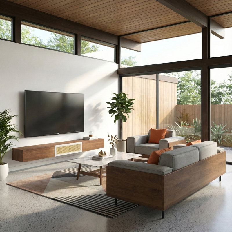 Meuble télé 78,7 po en bois et rotin
