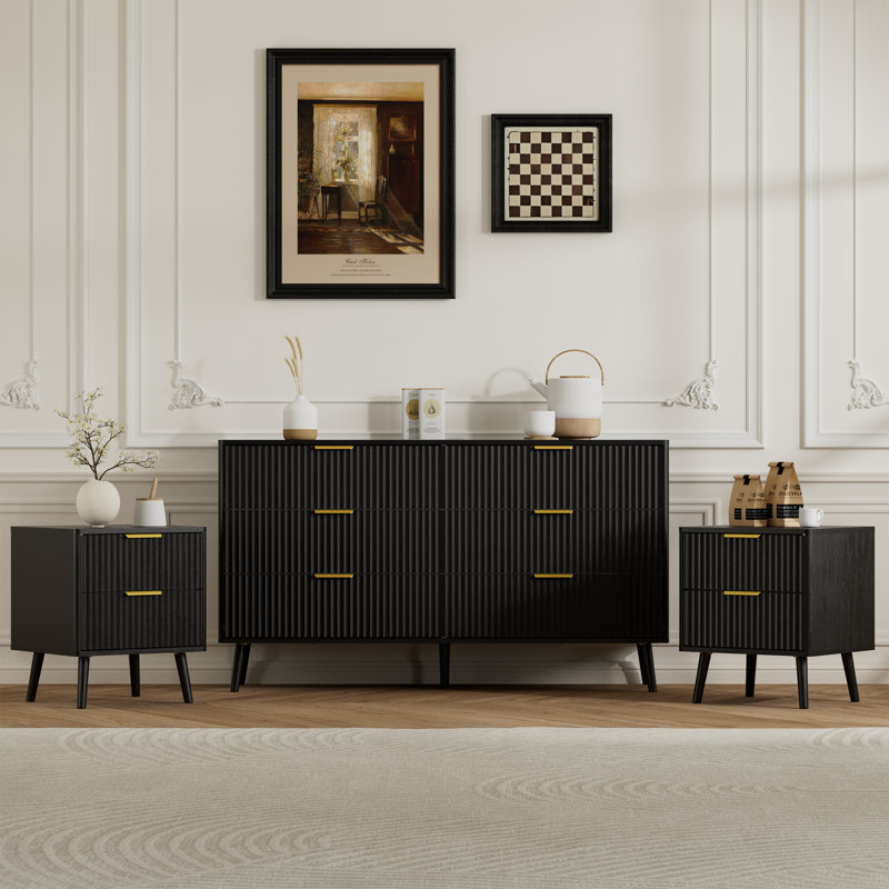 3-Piece Bedroom Set (1 Dresser + 2 Nightstands), Black, 3 Pieces: Dresser, 2 Nightstands