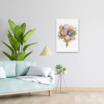 Succulent Bouquet - Contemporary Succulent Bouquet Watercolor Succulents Colorful Floral Arrangement Art
