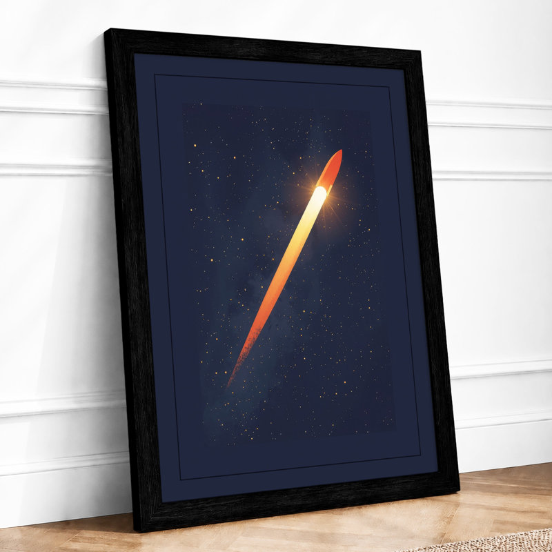 Rocket Through Stars Modern - Framed Print, A1 - 84.1 x 59.4 cm, Black