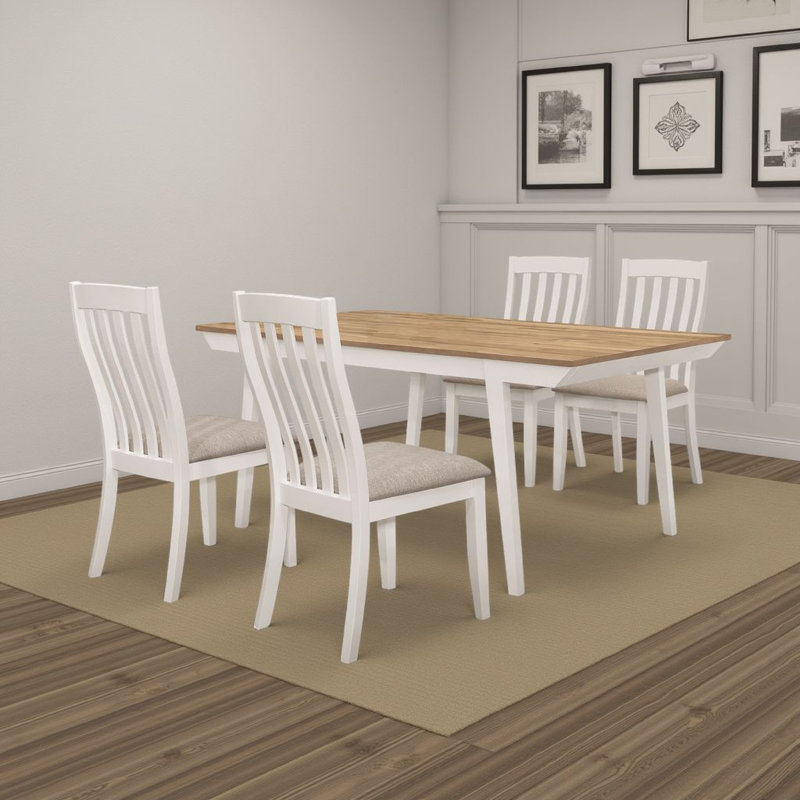 Ensemble de table de salle à manger 5 pièces Nisa, bois brun naturel et blanc cassé, 4 chaises