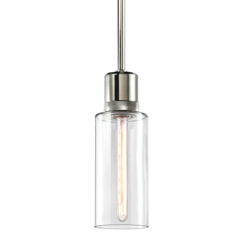 Luminaire suspendu cylindrique 6 "E26 6", verre transparent 12 ", H 65,88 po x l 5,88 po x P 5,88 po, Nickel poli