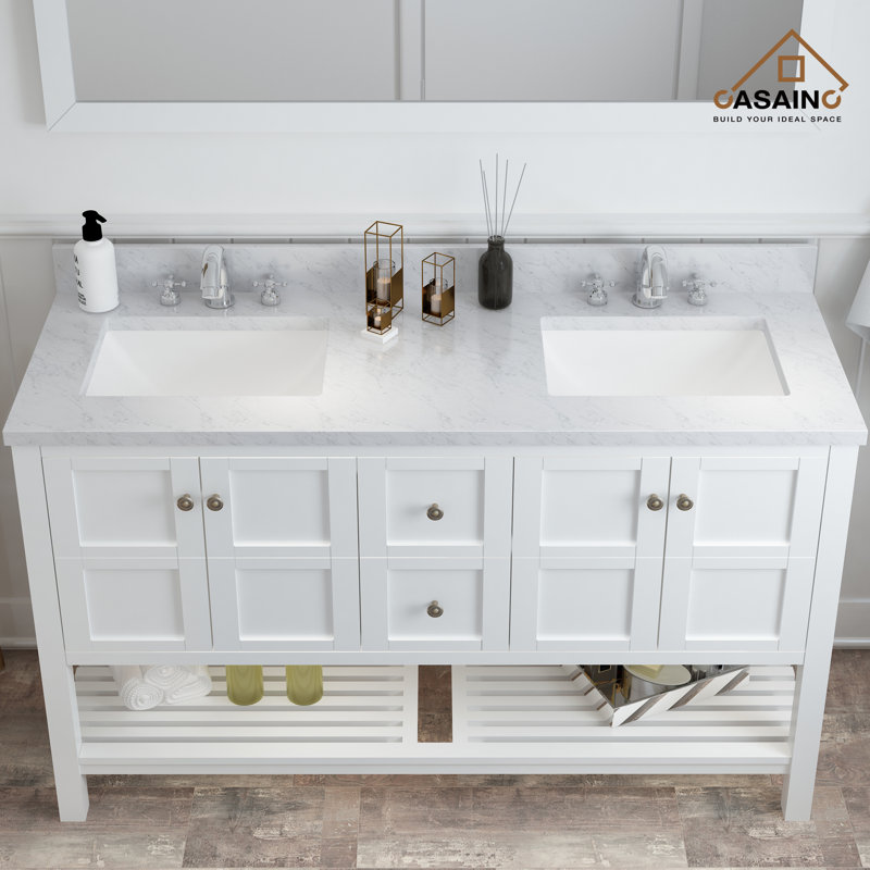 61'' Marble Double Bathroom Vanity Top with Sink
