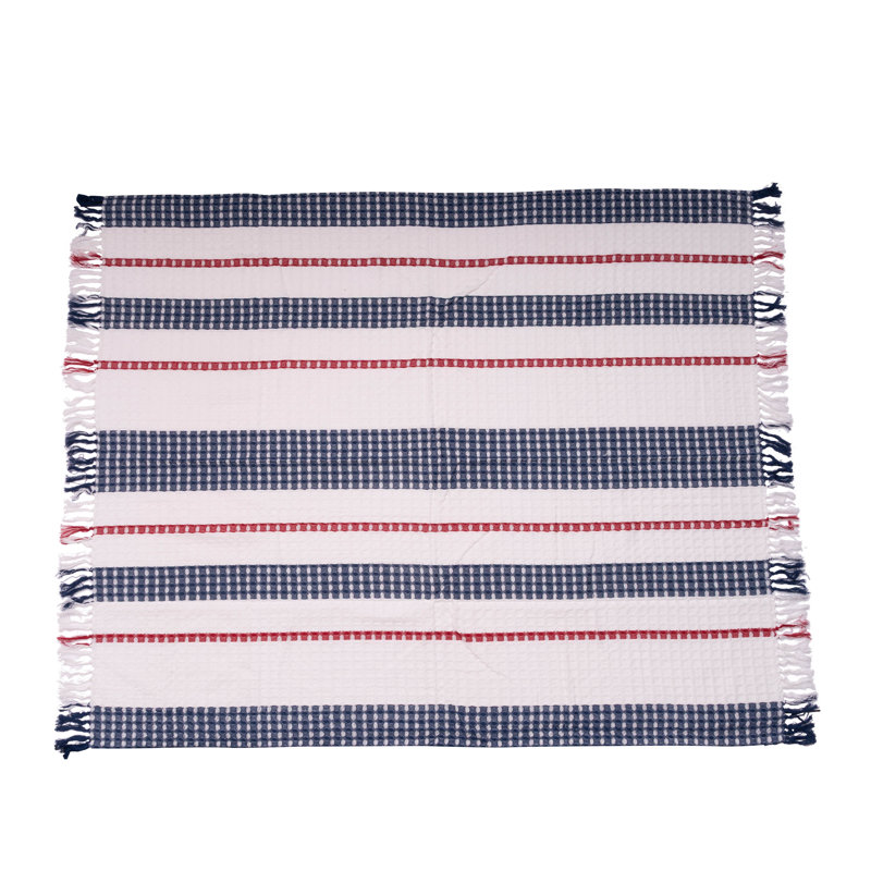 Red Blue Striped Waffle Throw Blanket