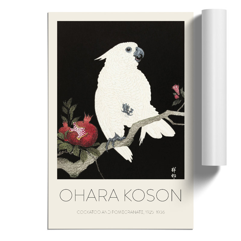 Cockatoo And Pomegranate by Ohara Koson - No Frame Painting, 59cm H x 42cm W x 0.1cm D